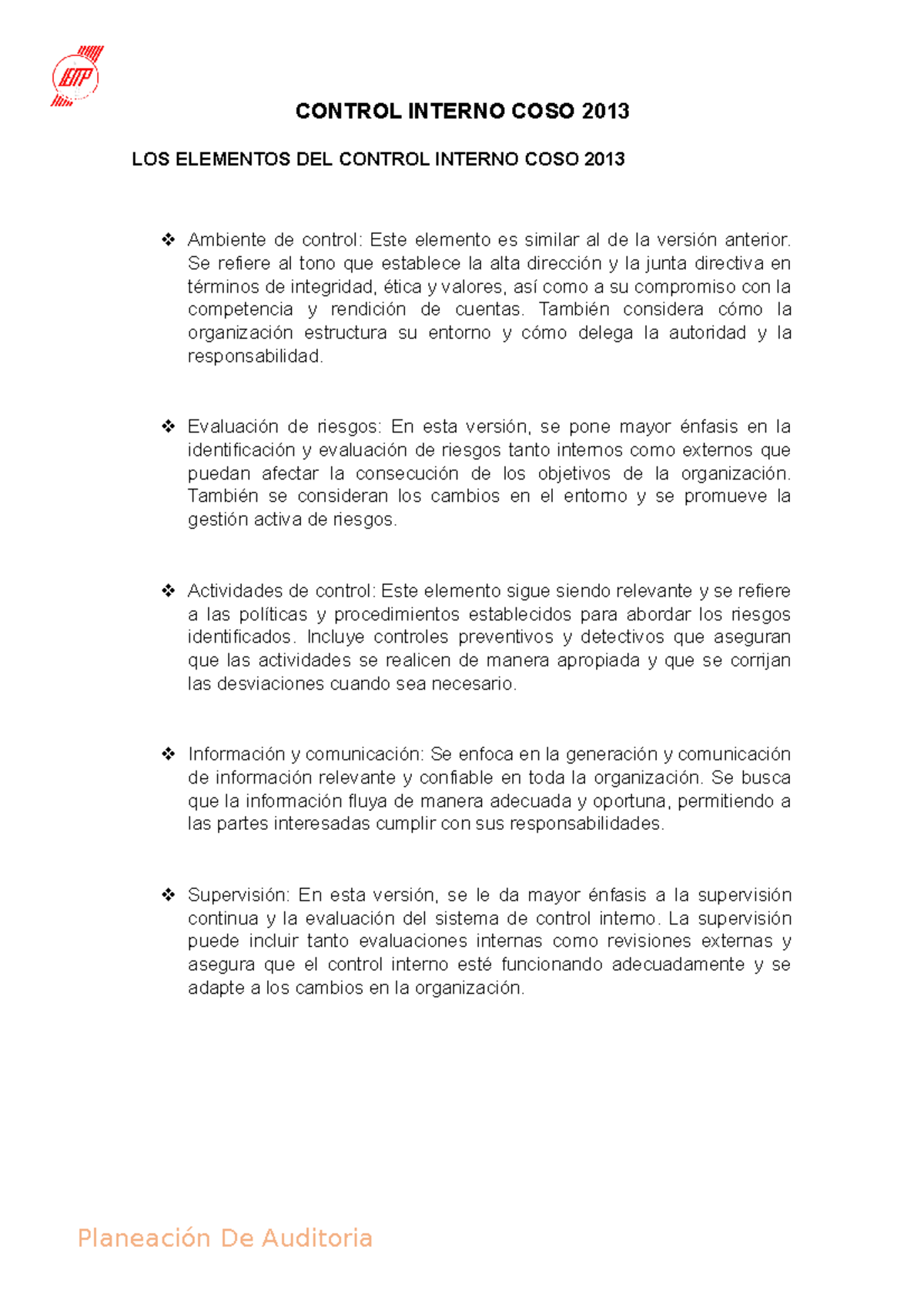 Control Interno COSO 2013 - CONTROL INTERNO COSO 2013 LOS ELEMENTOS DEL ...
