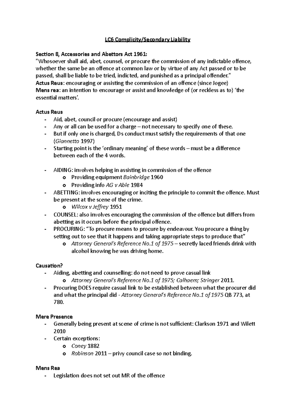 LC6 Complicity LC6 Complicity/Secondary Liability Section 8