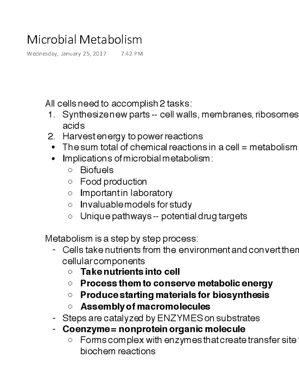 BIO 341 Microbial Metabolism - Microbial Metabolism Wednesday, January ...