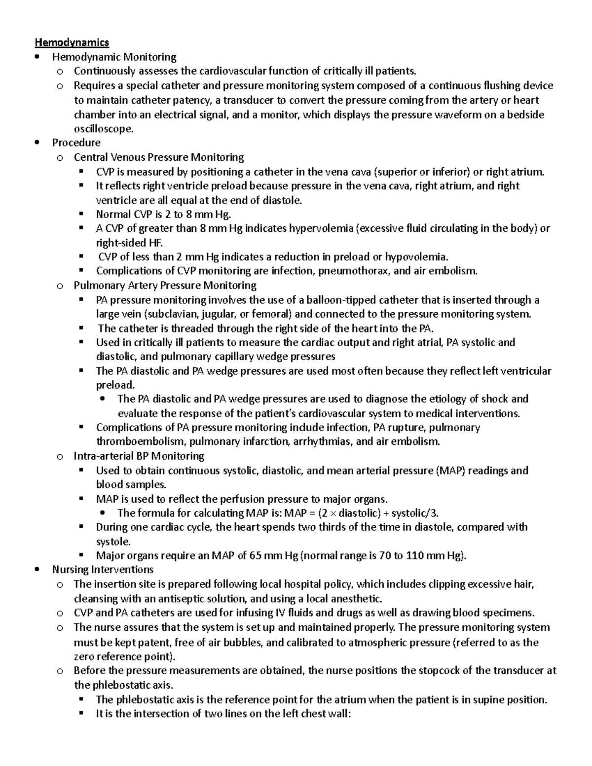 Hemodynamics & Codes - Lecture notes - Hemodynamics Hemodynamic ...