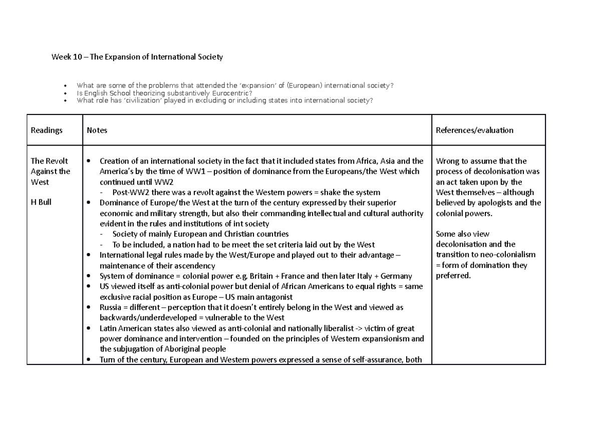 Week 10 IR100 - Summary - Week 10 – The Expansion of International ...
