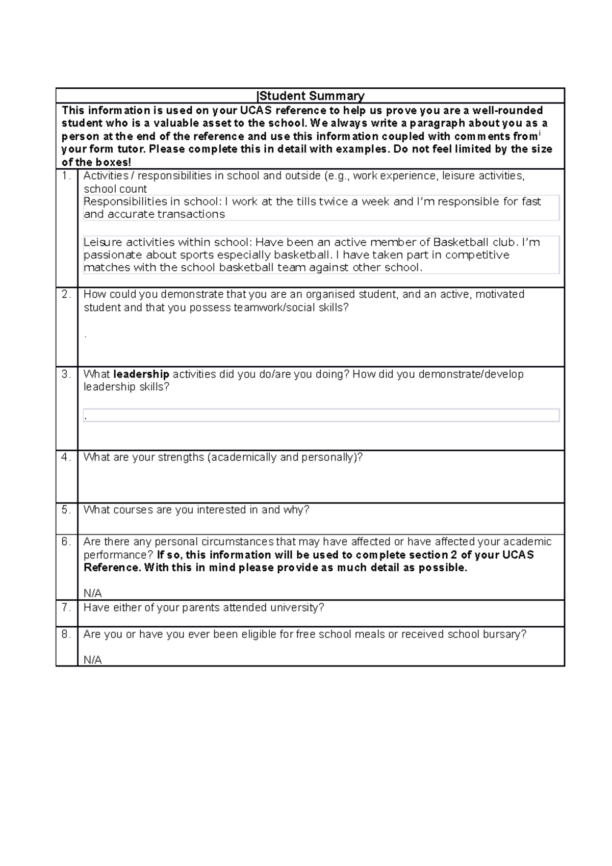 Emz ucas file copy copy - nu ggvgh - |Student Summary This information ...