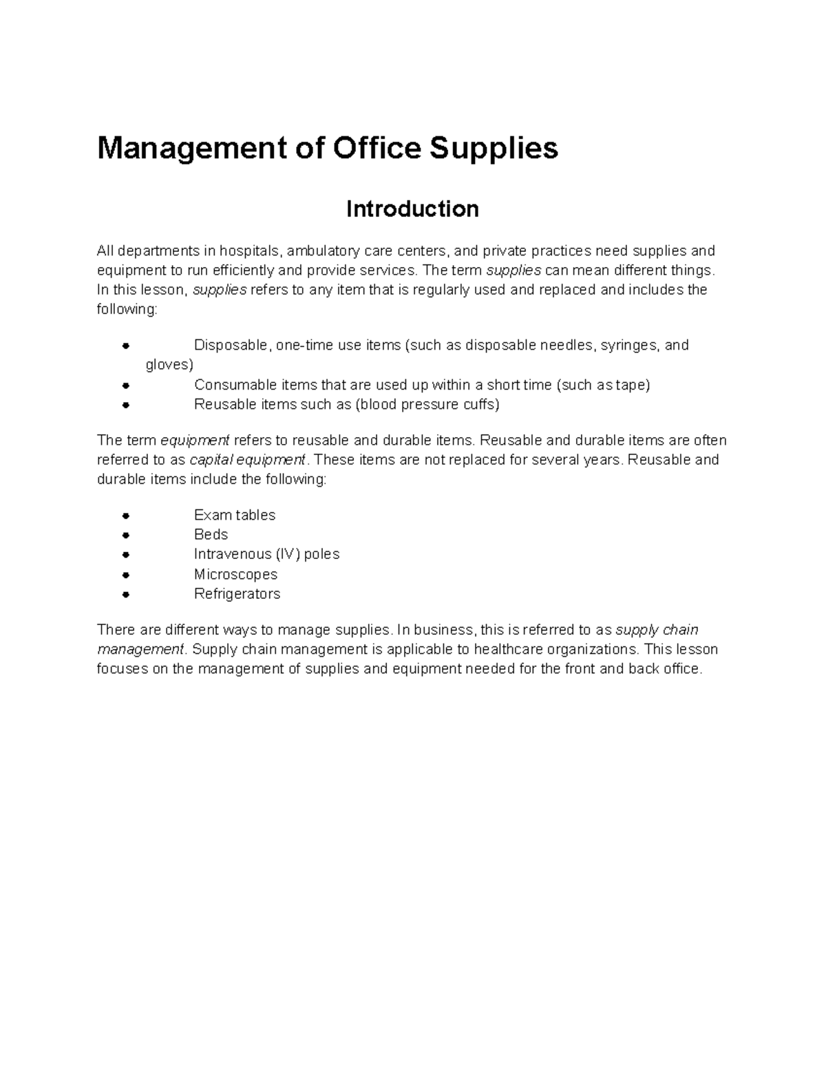 Management of Office Supplies Management of Office Supplies