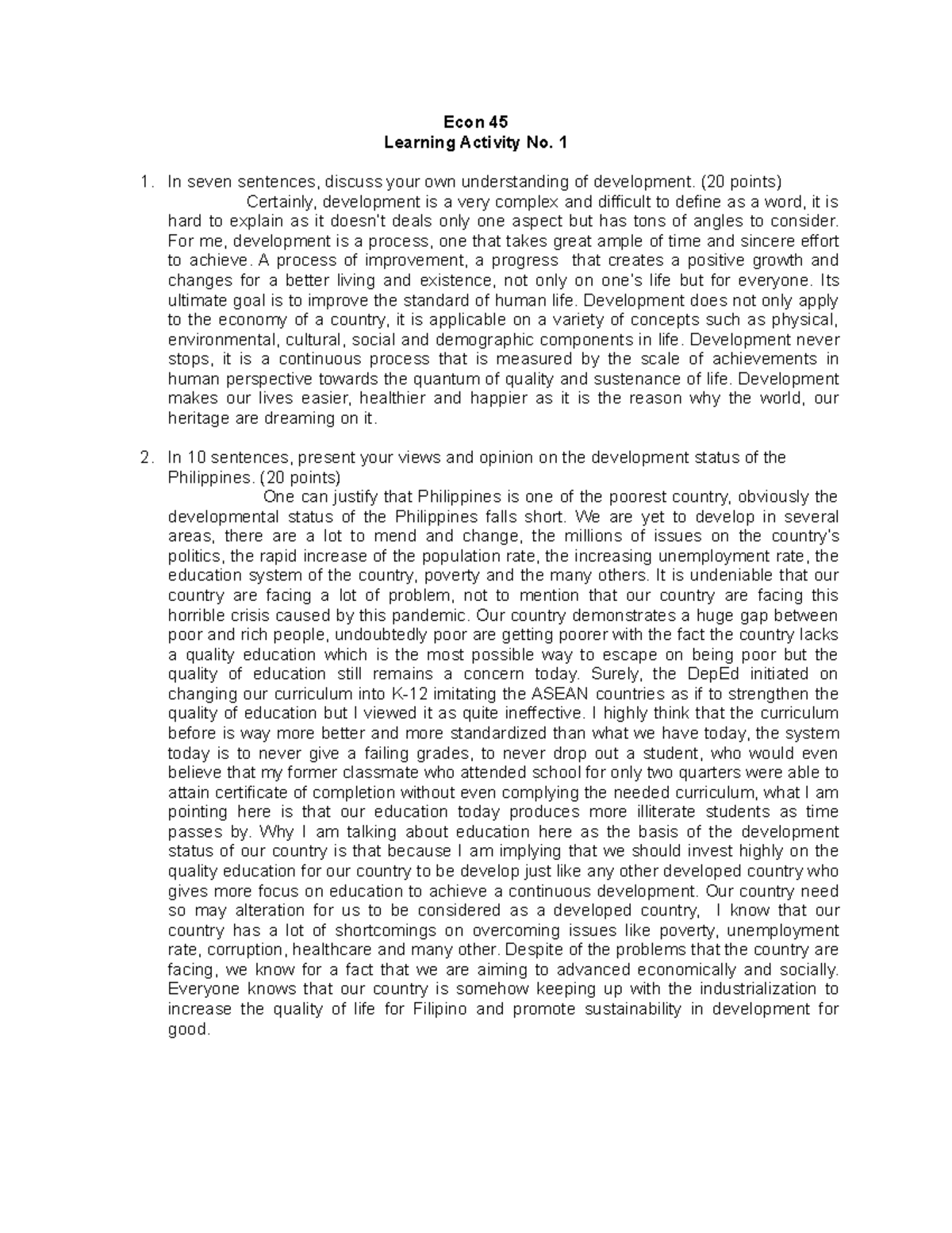 Learning Activity 1 in Econ 45 - Econ 45 Learning Activity No. 1 In ...