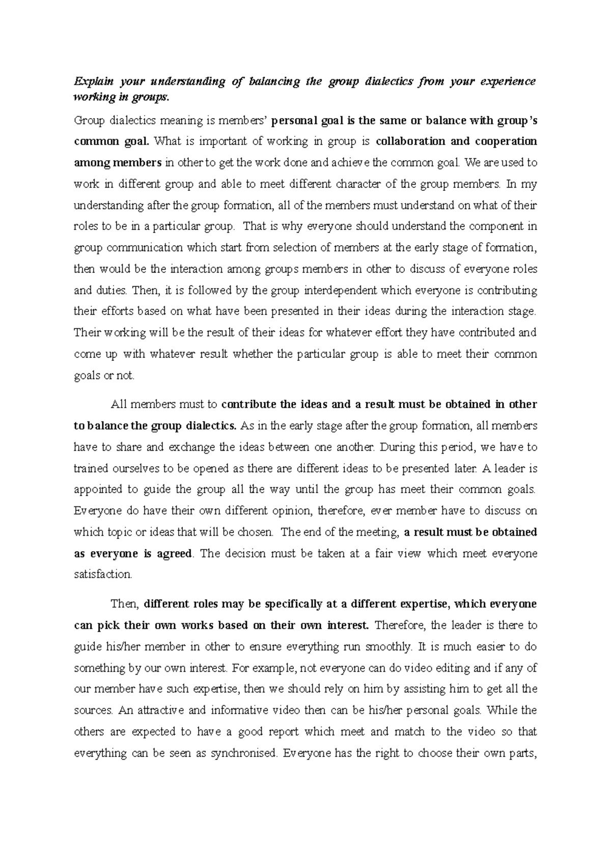 Balancing Group Dialectics - Explain your understanding of balancing ...