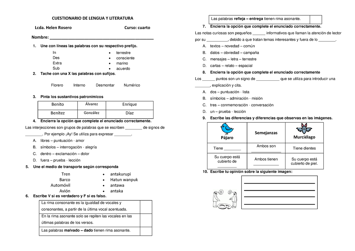 Cuestionario 2P 2T Completos - CUESTIONARIO DE LENGUA Y LITERATURA Lcda ...