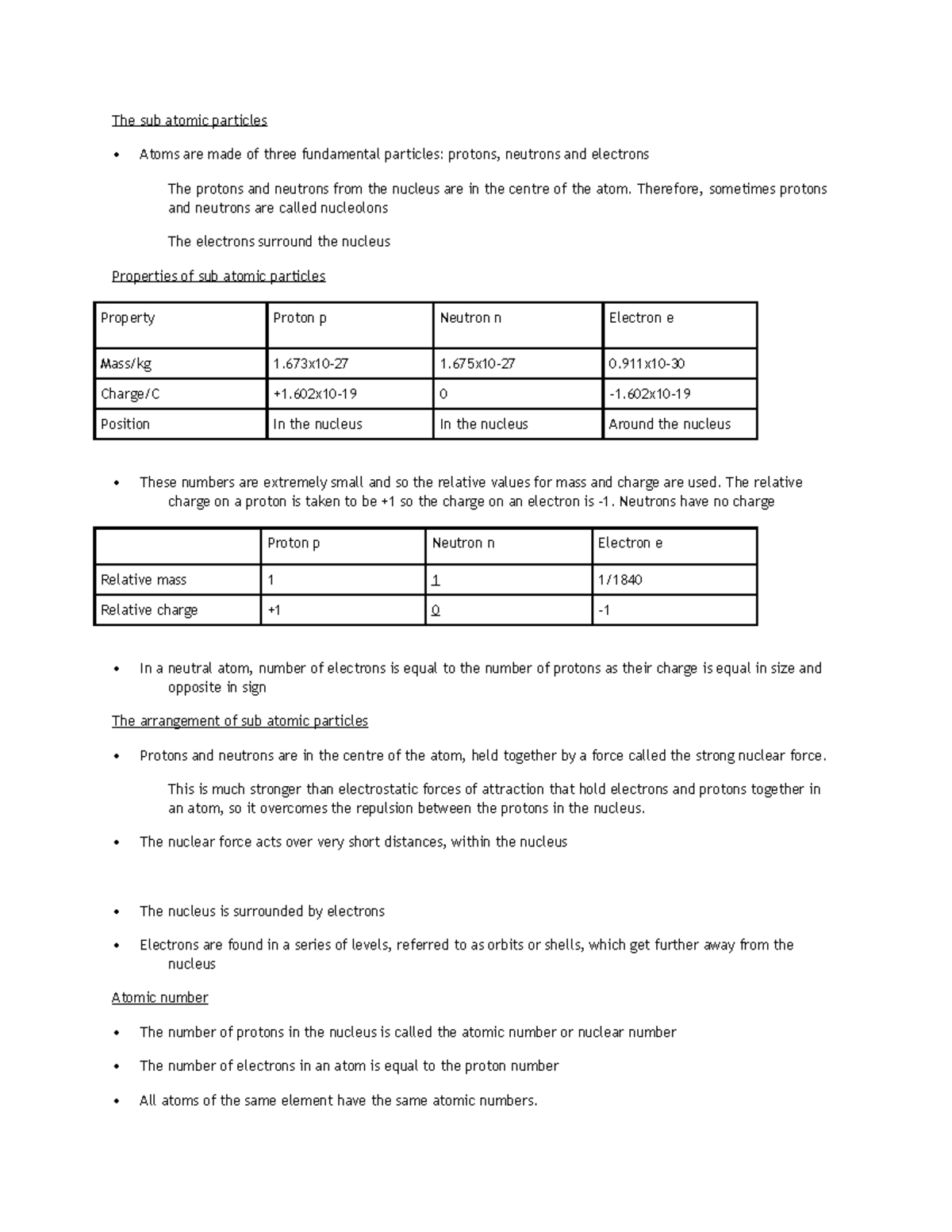 Chemistry foundations - The sub atomic particles Atoms are made of ...