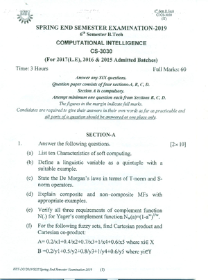 CI END 18 - ci question paper - Computational Intelligence - Studocu