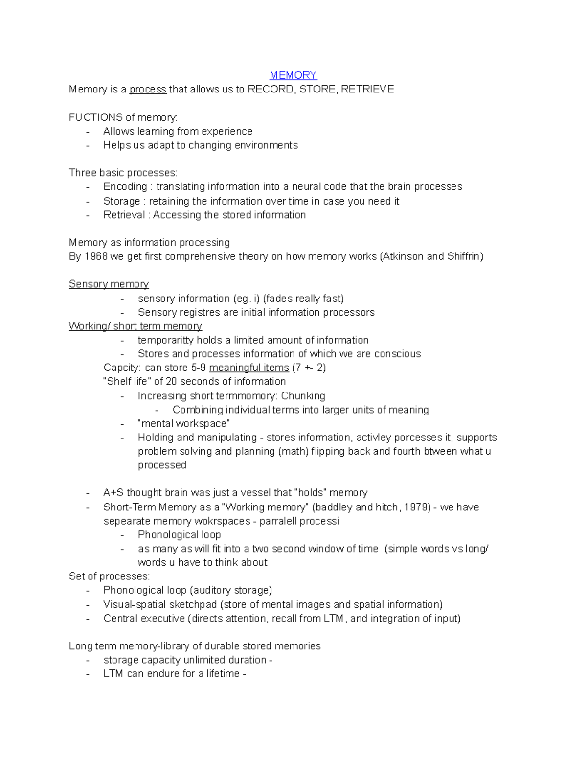 Memory Intro - MEMORY Memory is a process that allows us to RECORD ...