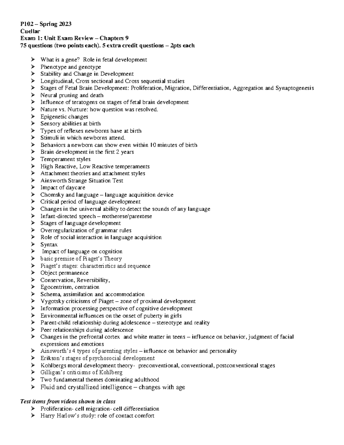 Exam 1 Study Guide 2023 P102 Spring 2023 Cuellar Exam 1 Unit Exam