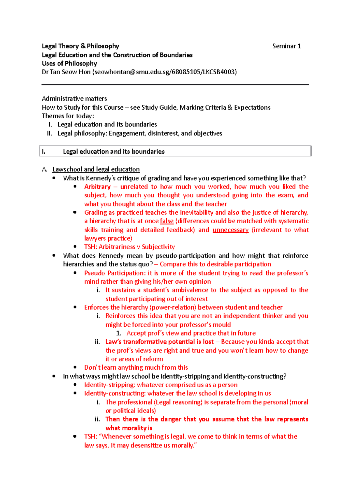 Seminar 1 notes - Legal Theory & Philosophy Legal Education and the ...