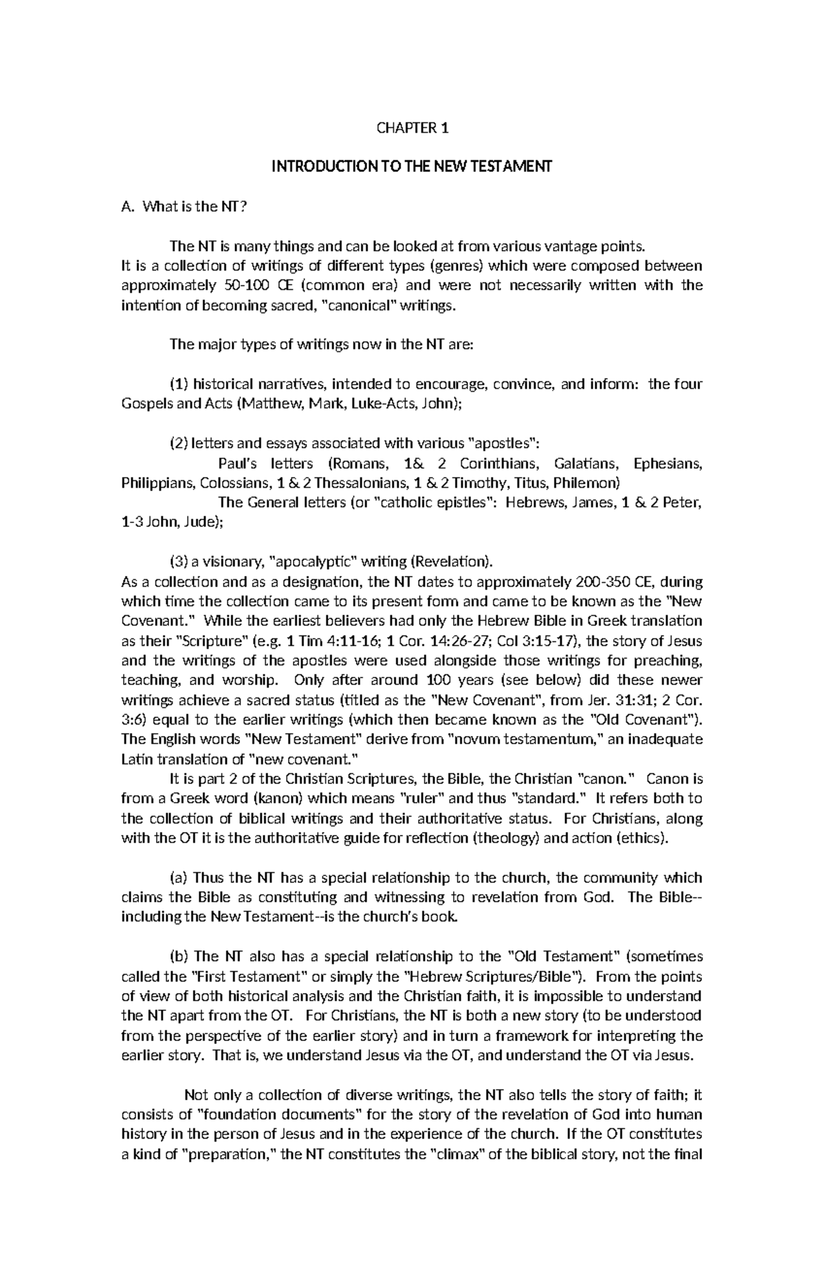 Gord CHP 1INTRb CHS2 CHAPTER 1 INTRODUCTION TO THE NEW TESTAMENT A