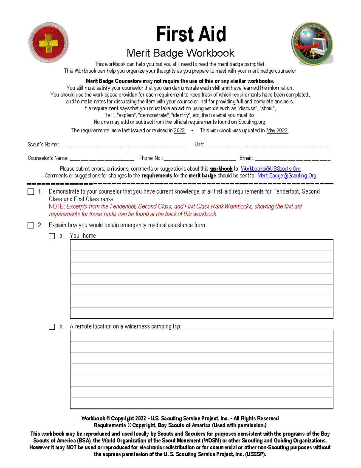 First-Aid - what to do - First Aid Merit Badge Workbook This workbook can  help you but you still - Studocu