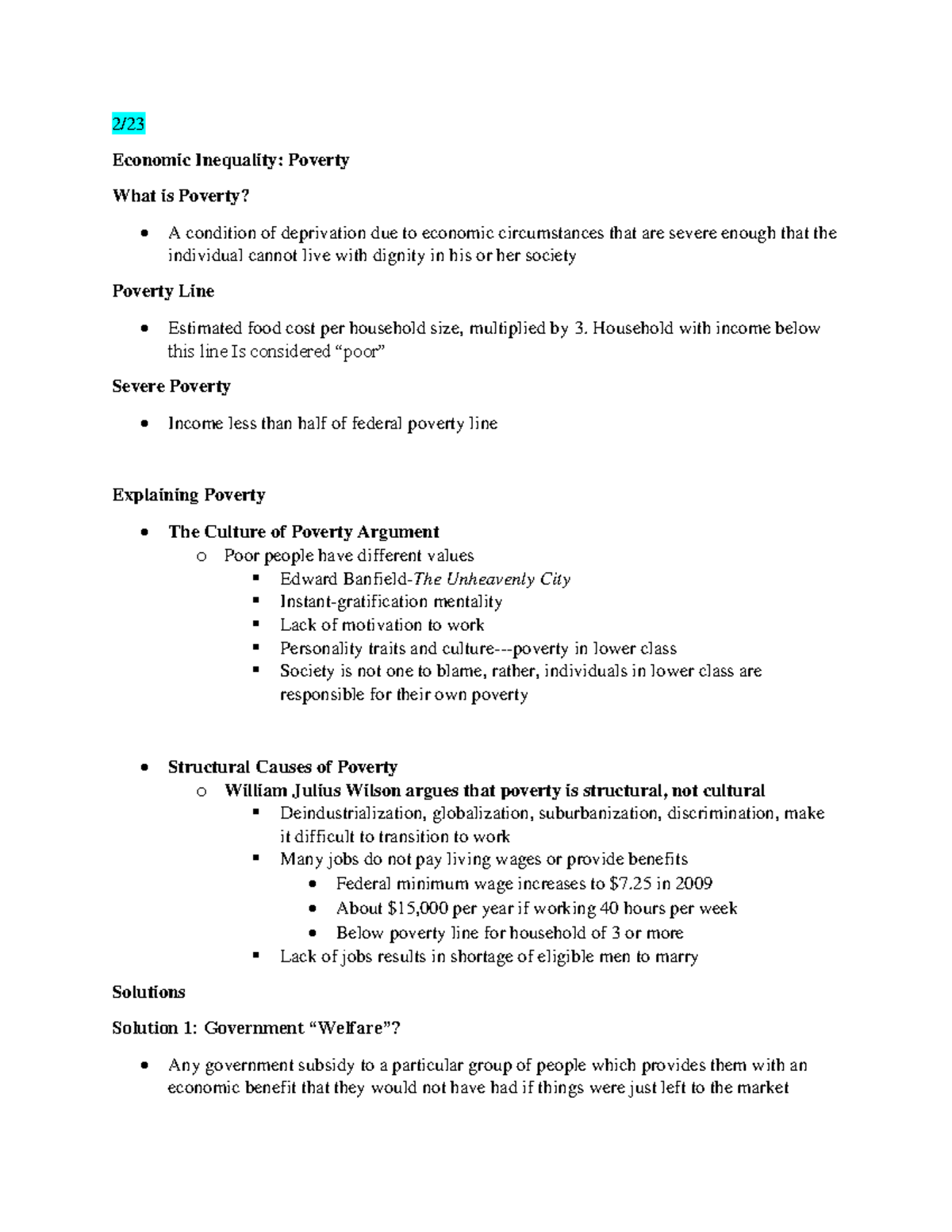 Fed 23 Lecture Notes 2 Economic Inequality Poverty What Is Poverty 