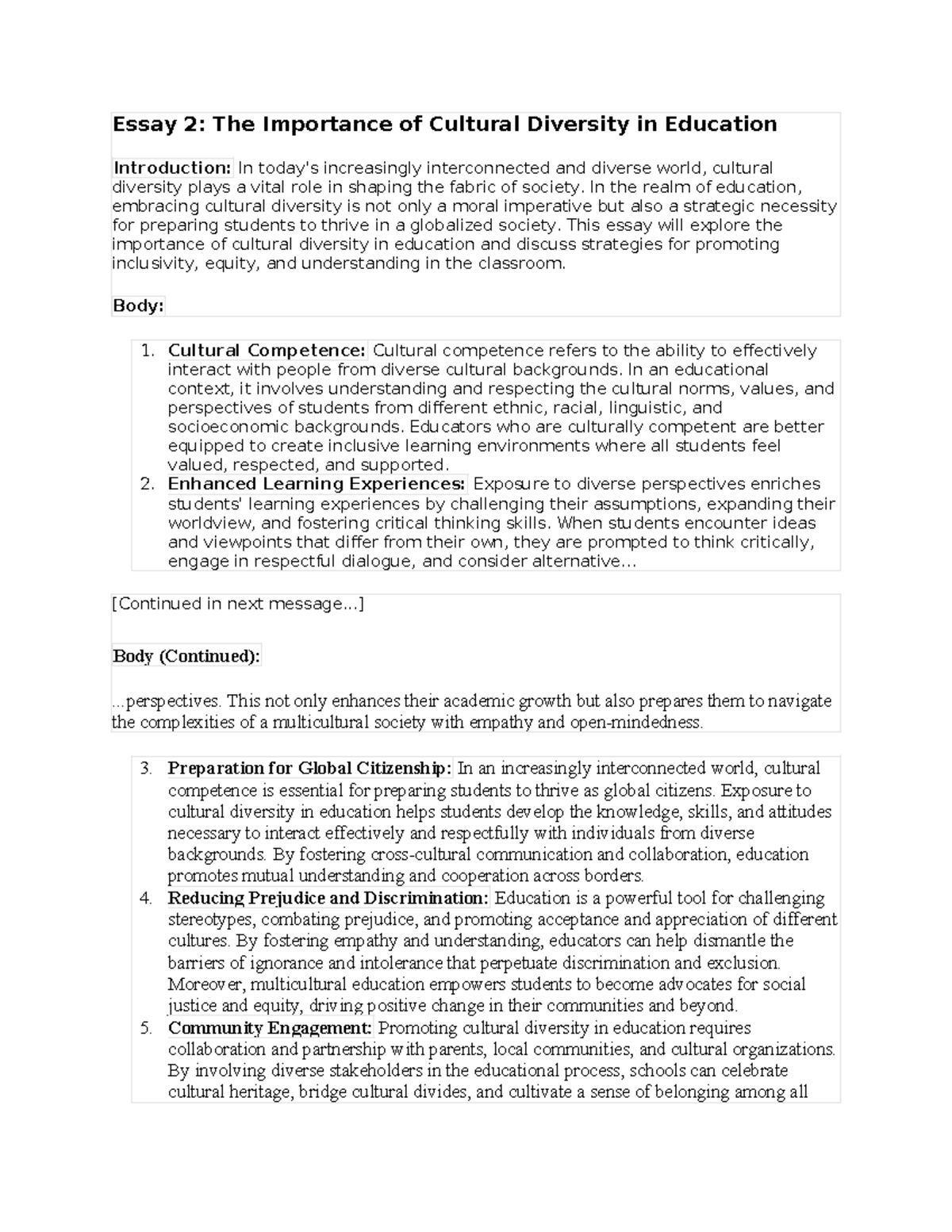 Green 1 - Essay 2: The Importance of Cultural Diversity in Education ...