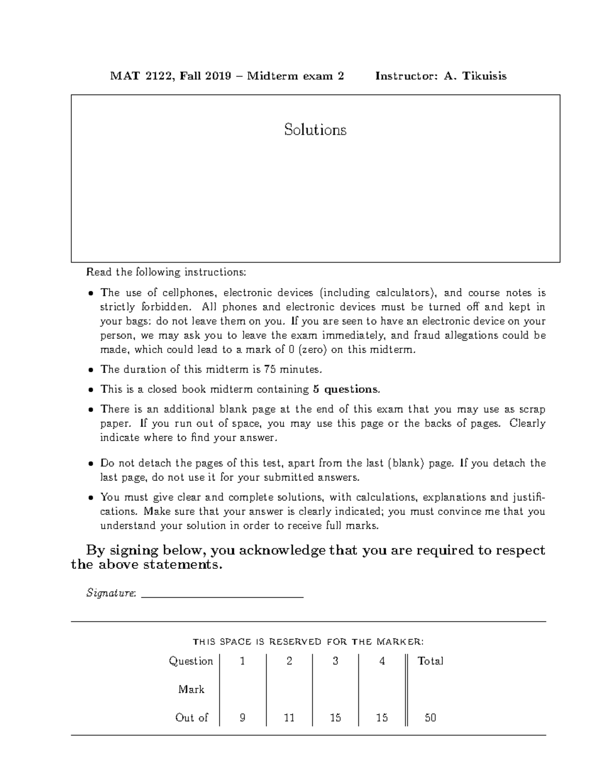 Mat2122 2019 F midterm 2 solutions - MAT 2122, Fall 2019 – Midterm exam ...