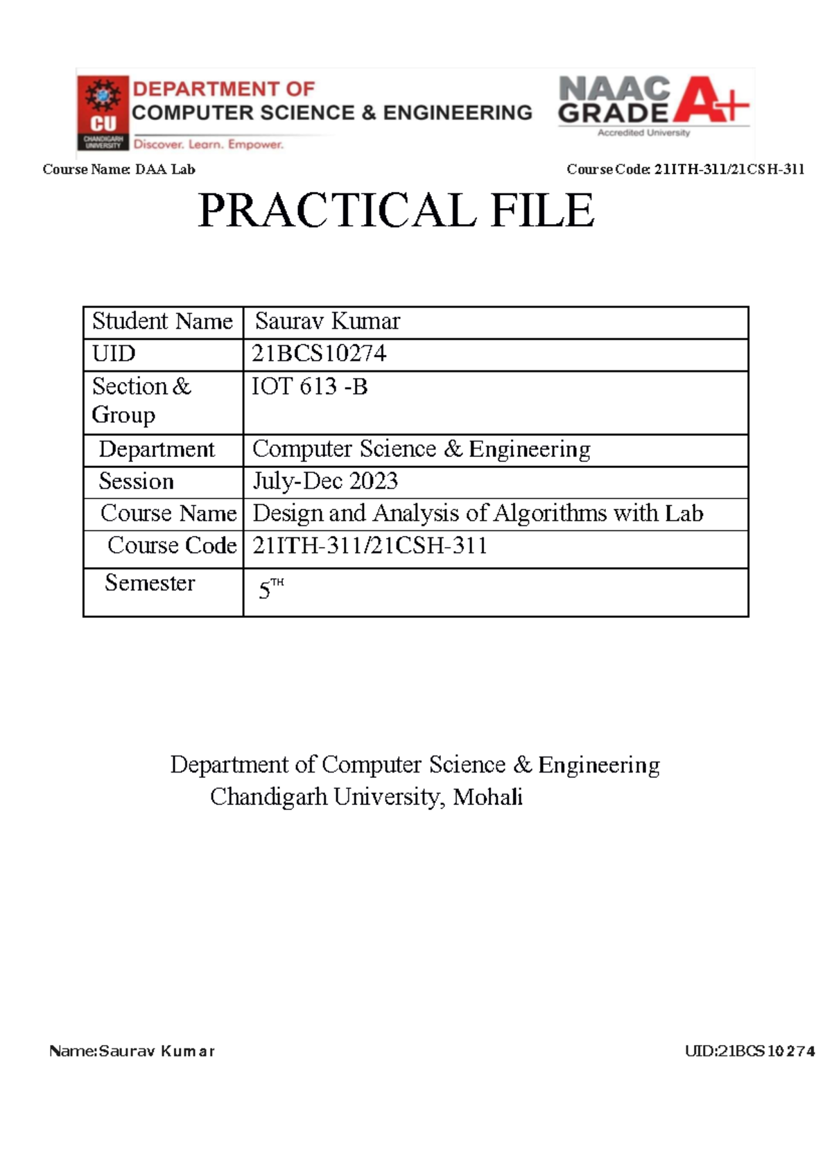 DAA 1$ - Worksheet - Course Name: DAA Lab Course Code: 21ITH-311/21CSH ...