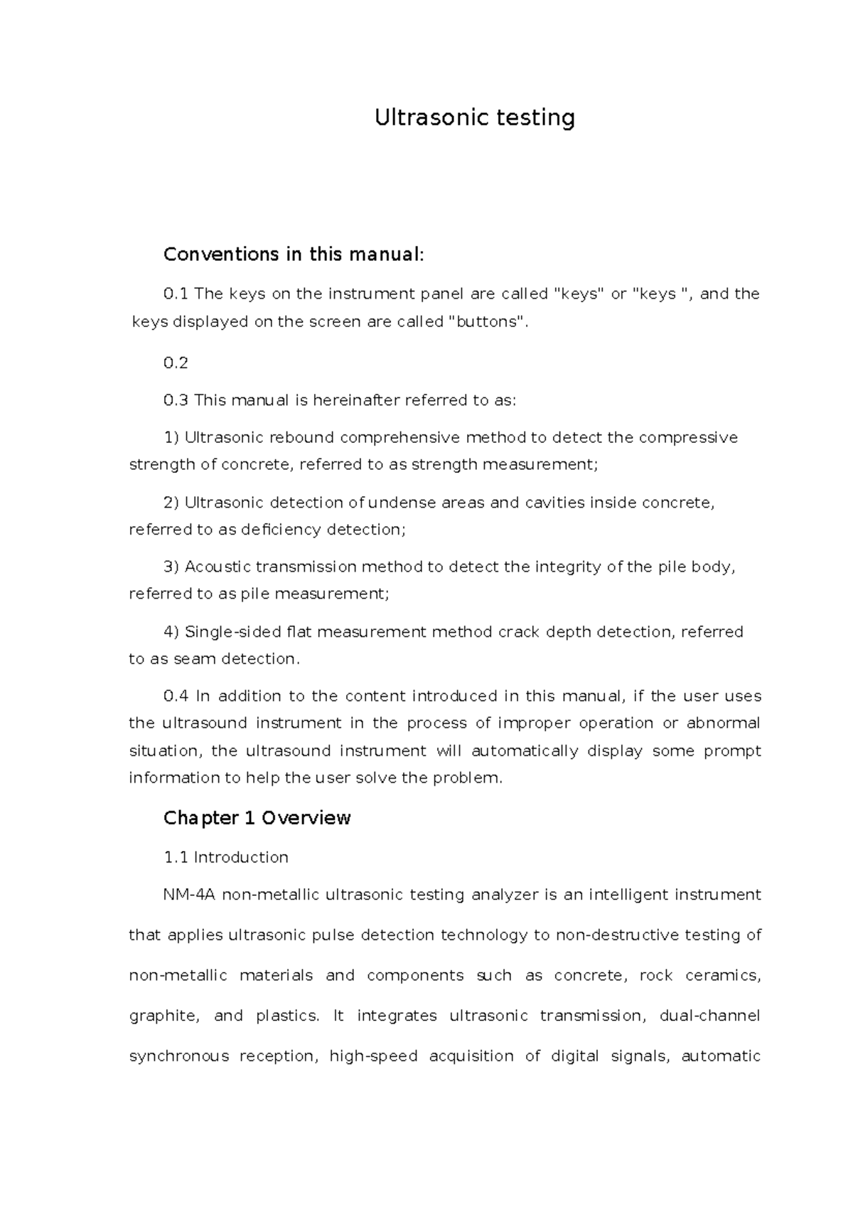 Ultrasonic testing Ultrasonic testing Conventions in this manual 0 The keys on the instrument