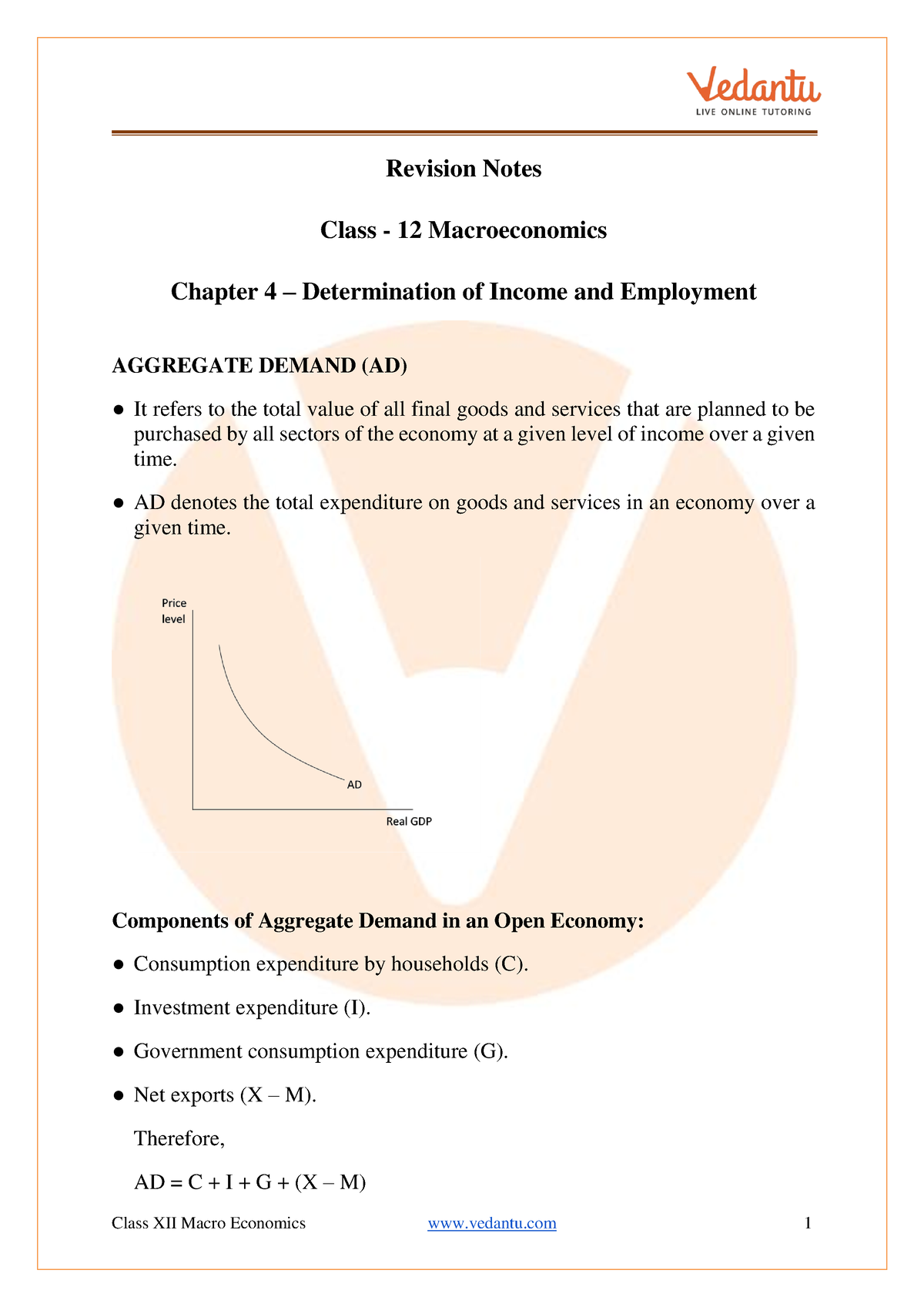 Determination Of Income And Employment Class 12 Notes CBSE Macro ...