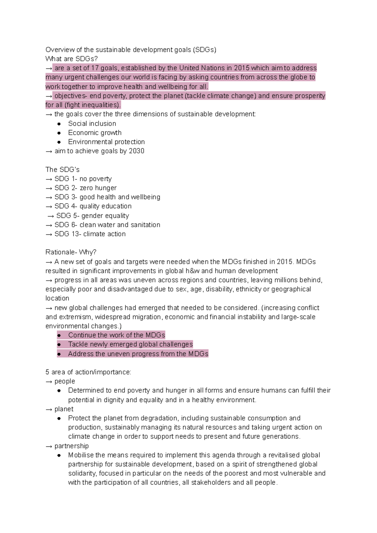 UNIT 4 AOS2 HHD NOTES - Overview of the sustainable development goals ...
