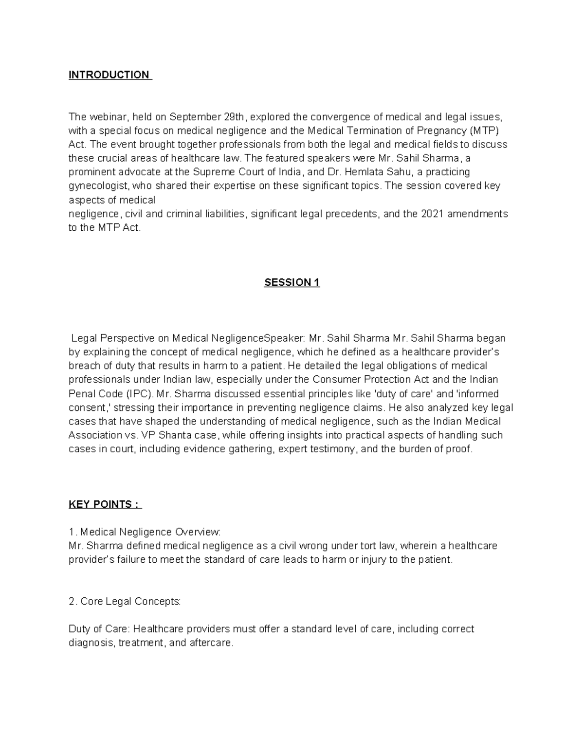 Health care . - Law student at Vips - INTRODUCTION The webinar, held on ...