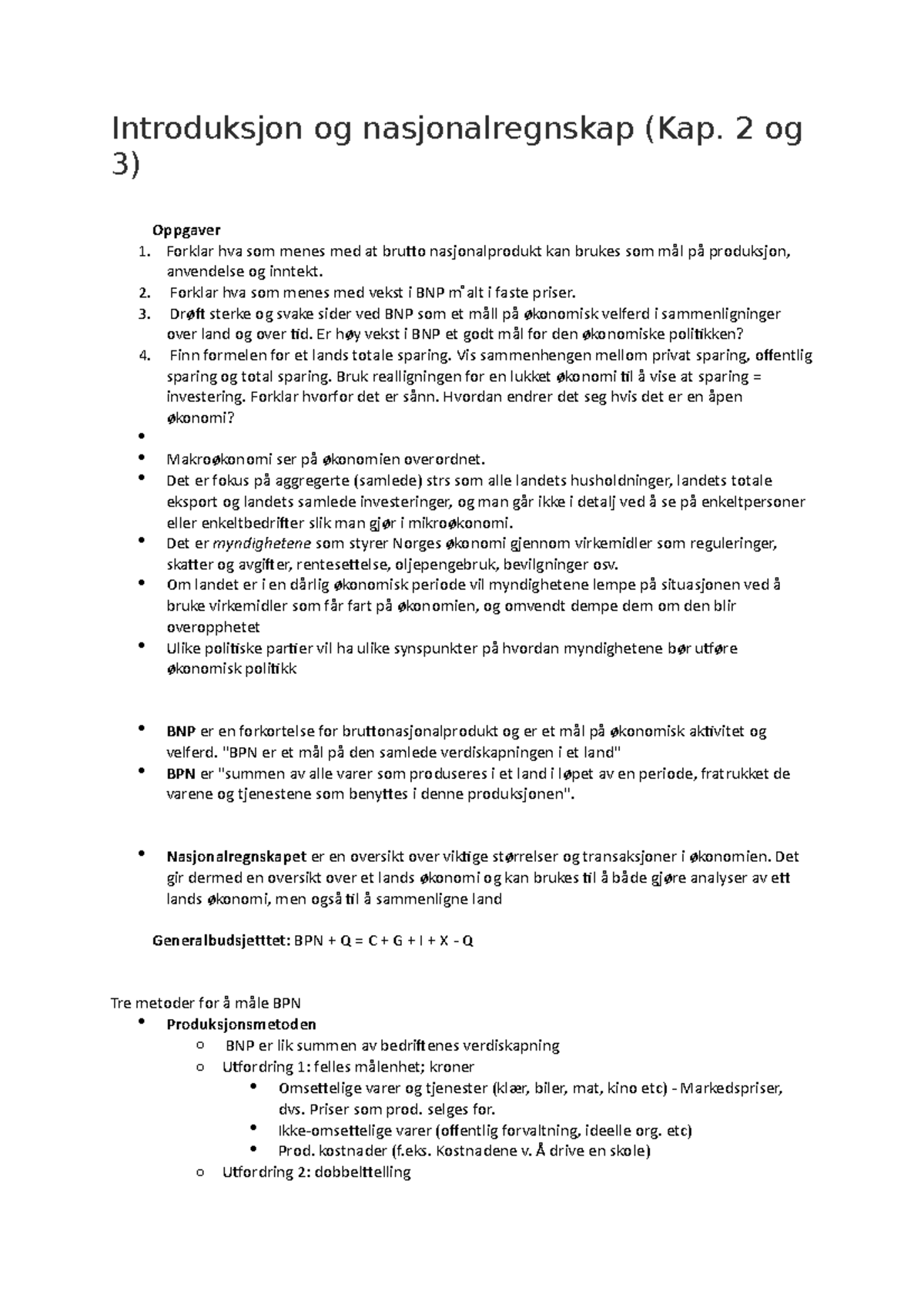 Introduksjon Og Nasjonalregnskap - 2 Og 3) Oppgaver Forklar Hva Som ...