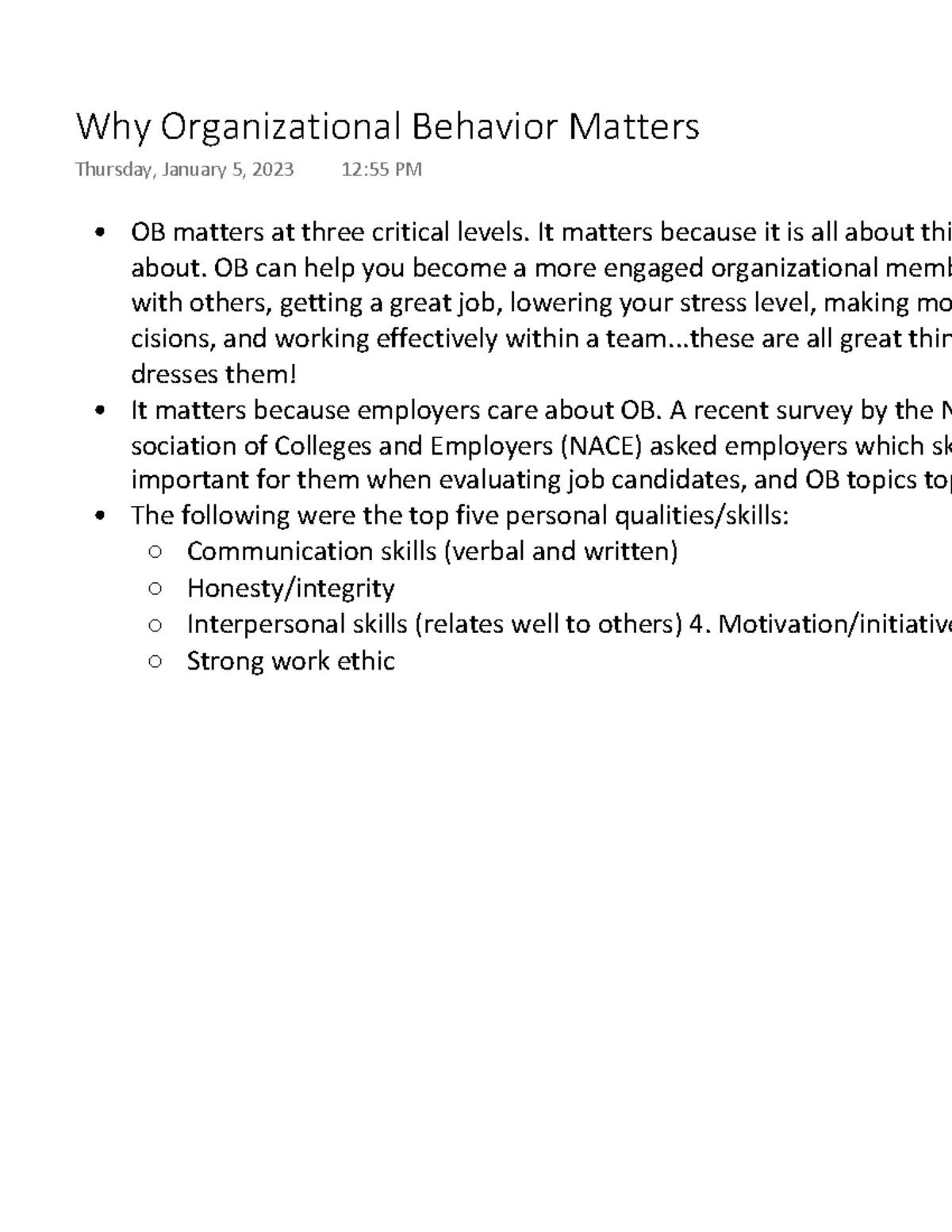 Why Organizational Behavior Matters - OB matters at three critical ...