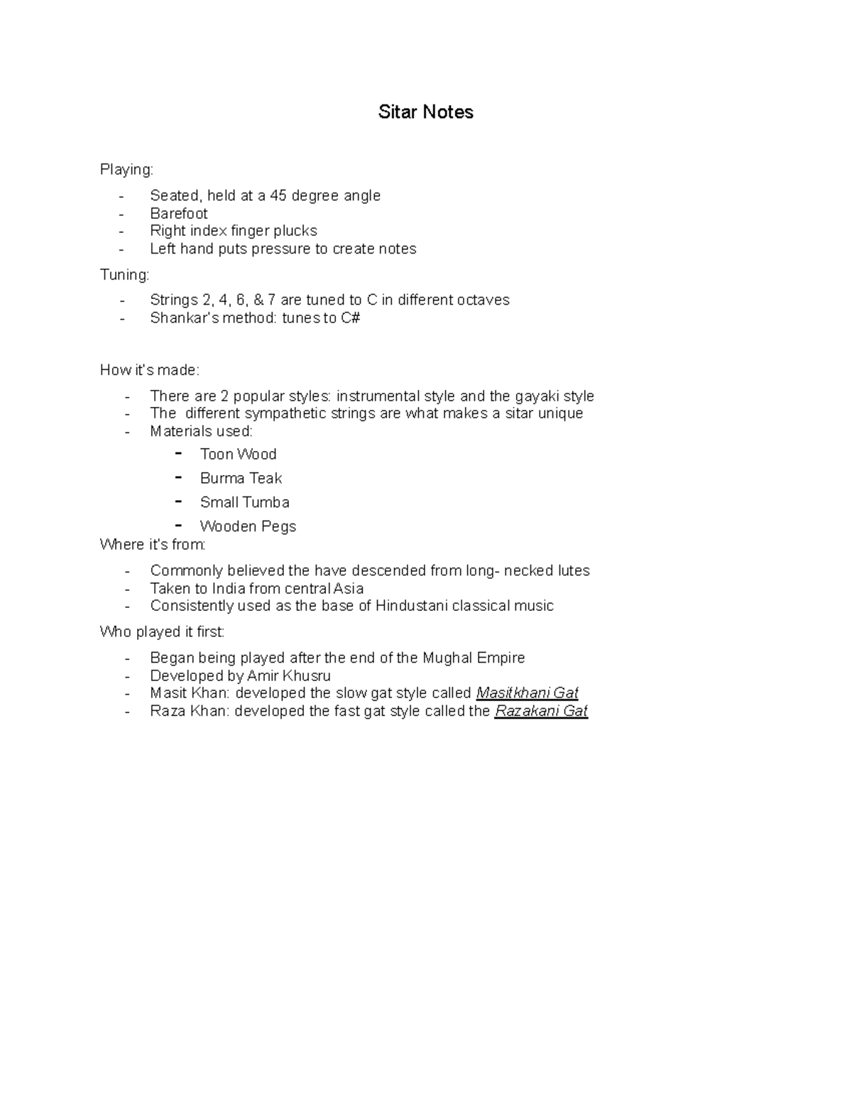 Sitar Notes on the Wonderful Instrument of the Sitar - Sitar Notes ...