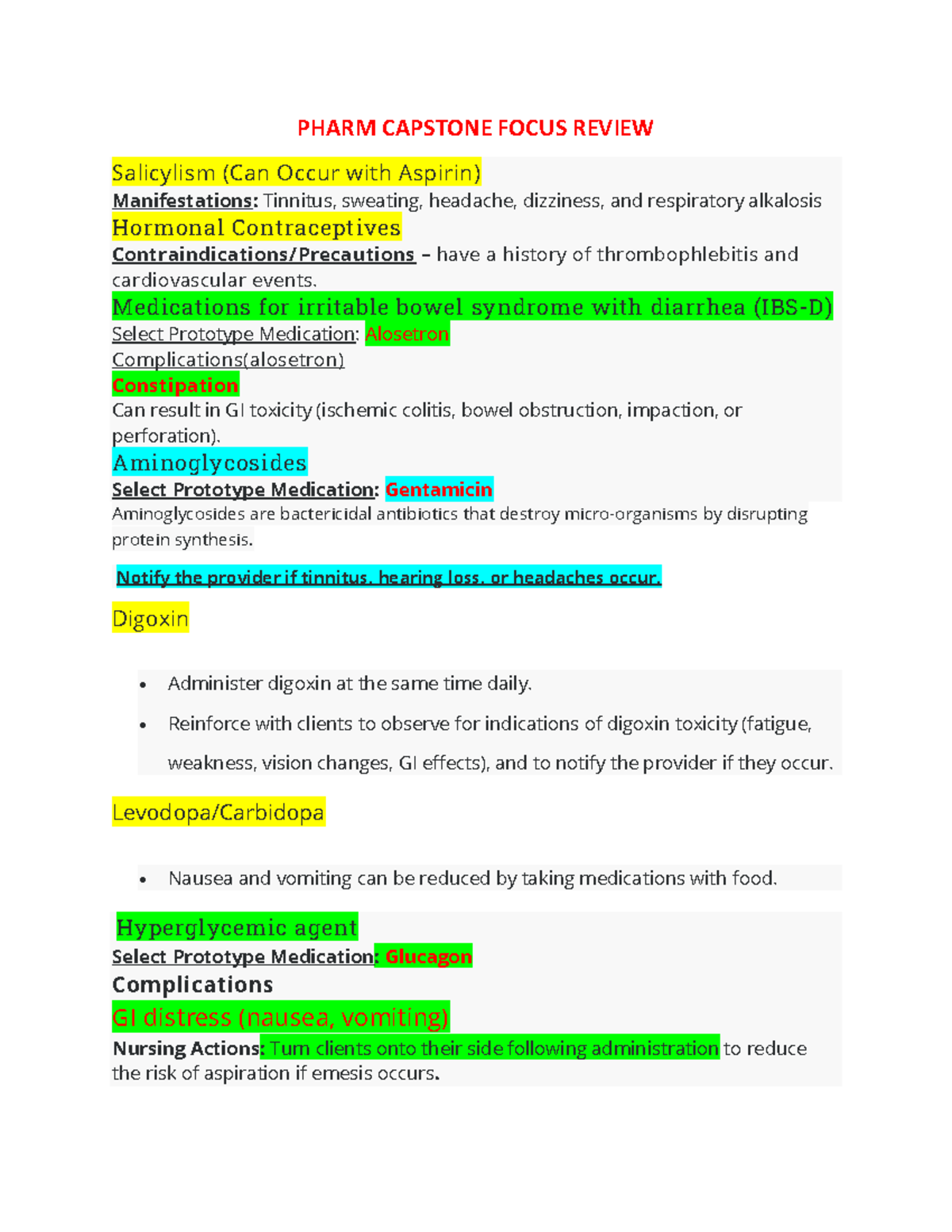 Phrmacology review - PHARM CAPSTONE FOCUS REVIEW Salicylism (Can Occur ...