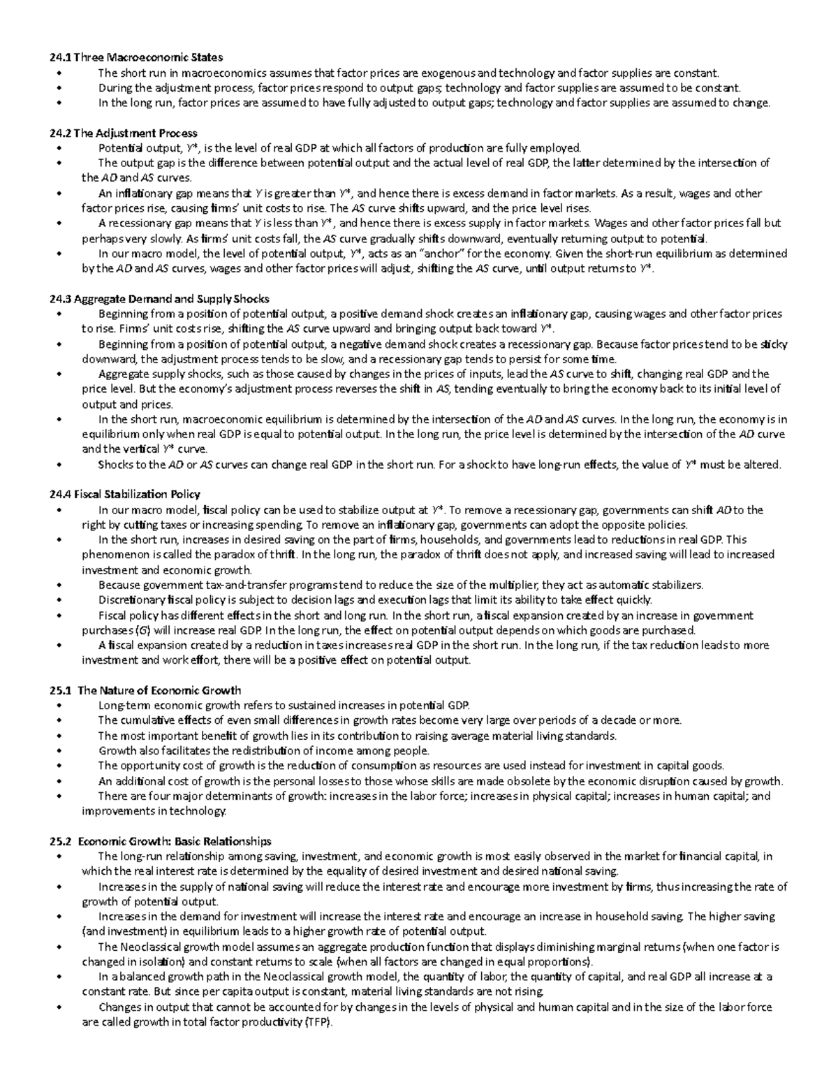 Summary of chapters (2428) 24 Three Macroeconomic States The short