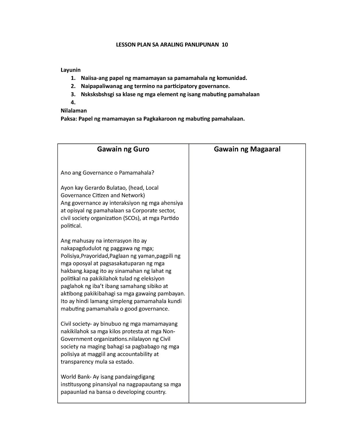 Lesson PLAN SA Araling Panlipunan 10 - LESSON PLAN SA ARALING ...