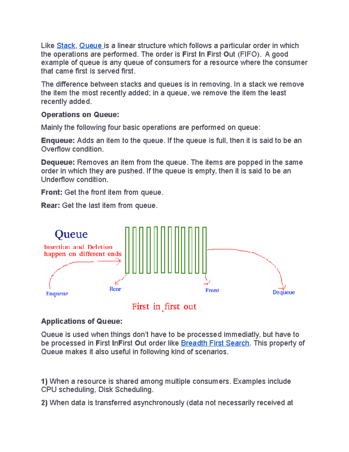 Queue - Lecture notes 1 - Like Stack, Queue is a linear structure which ...