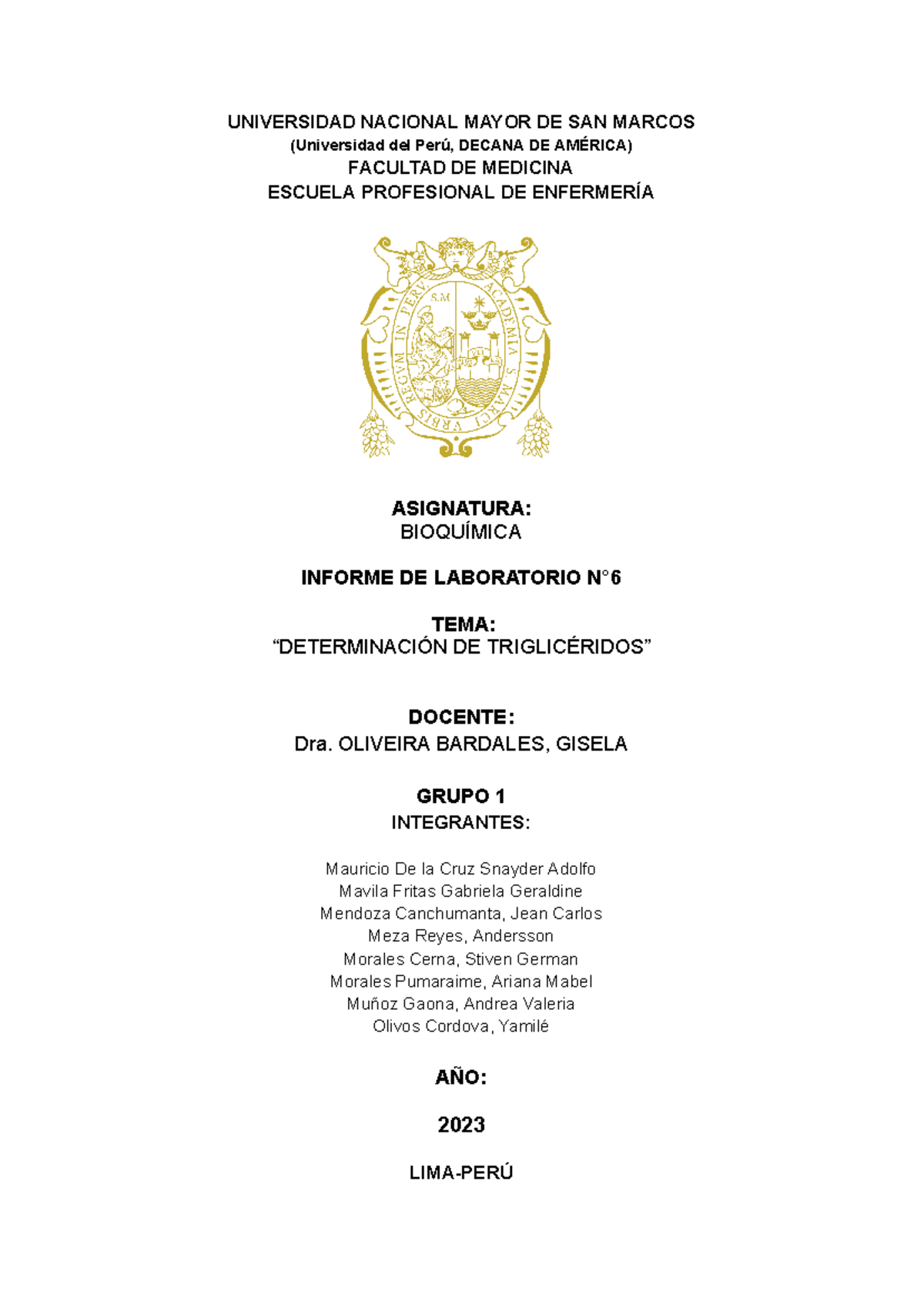 Determinaci N De Triglic Ridos Universidad Nacional Mayor De San Marcos Universidad Del Per
