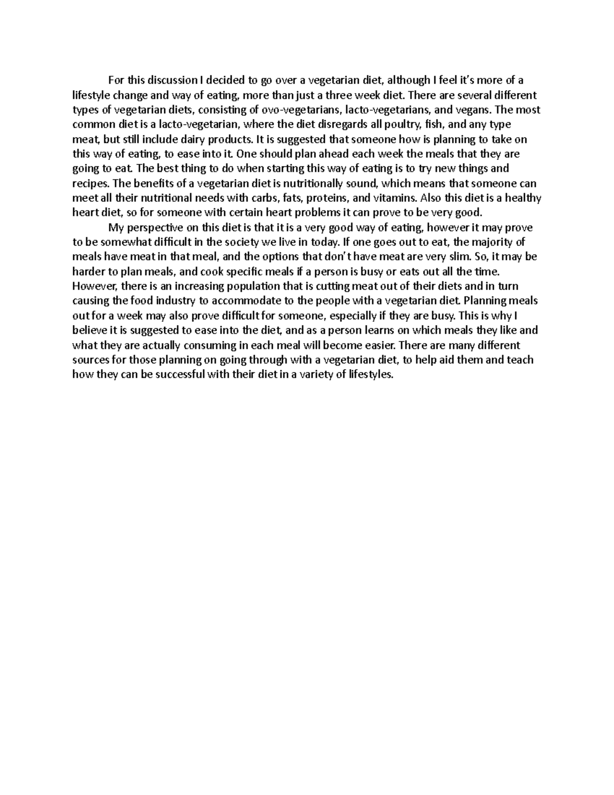 opinion essay about vegetarian diet