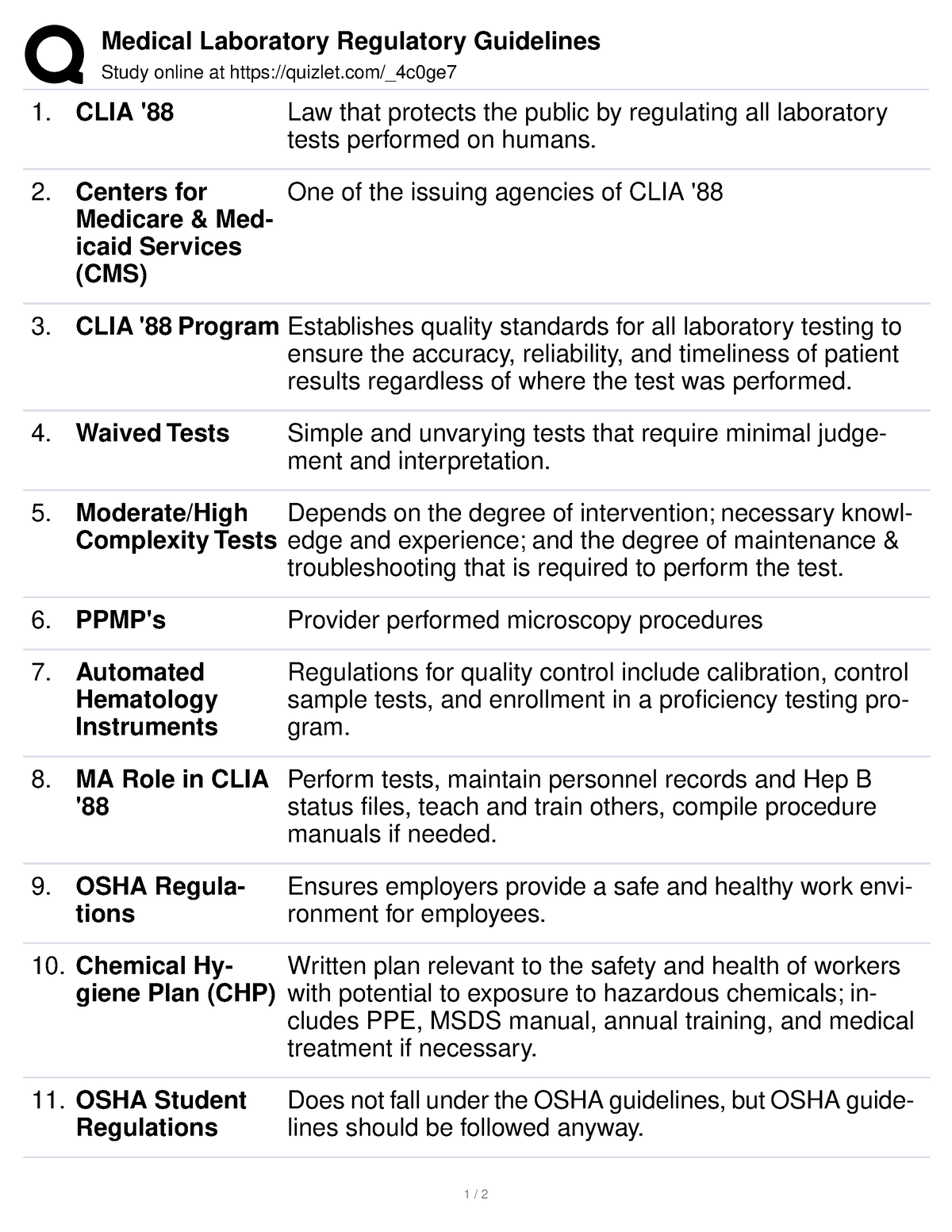 Medical Laboratory Regulatory Guidelines Centers for Medicare & Med