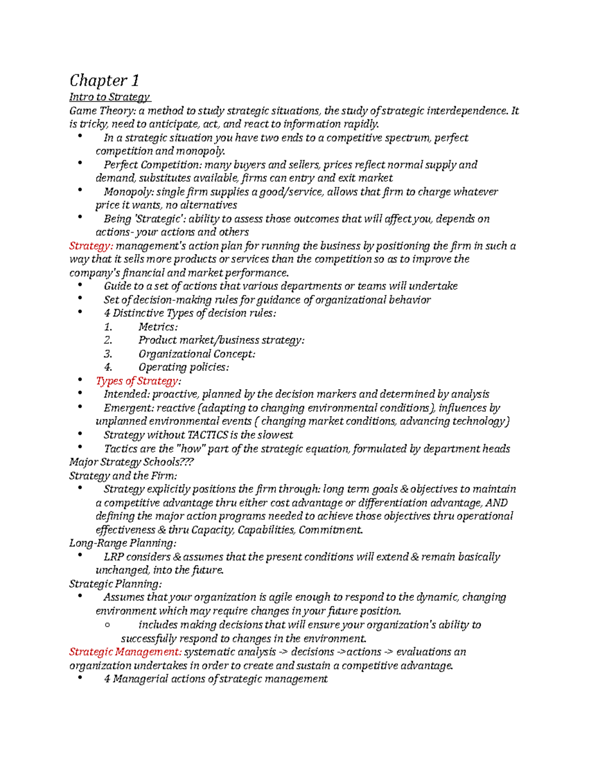 Strategic Management Notes - Chapter 1 Intro to Strategy Game Theory: a ...