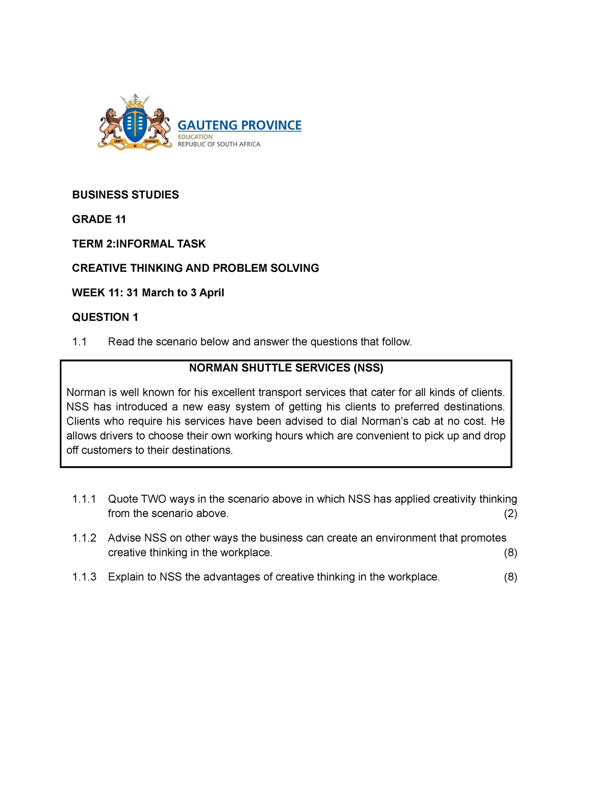 2020 BSTD Grade 11 TERM 2 Activities - BUSINESS STUDIES GRADE 11 TERM 2 ...