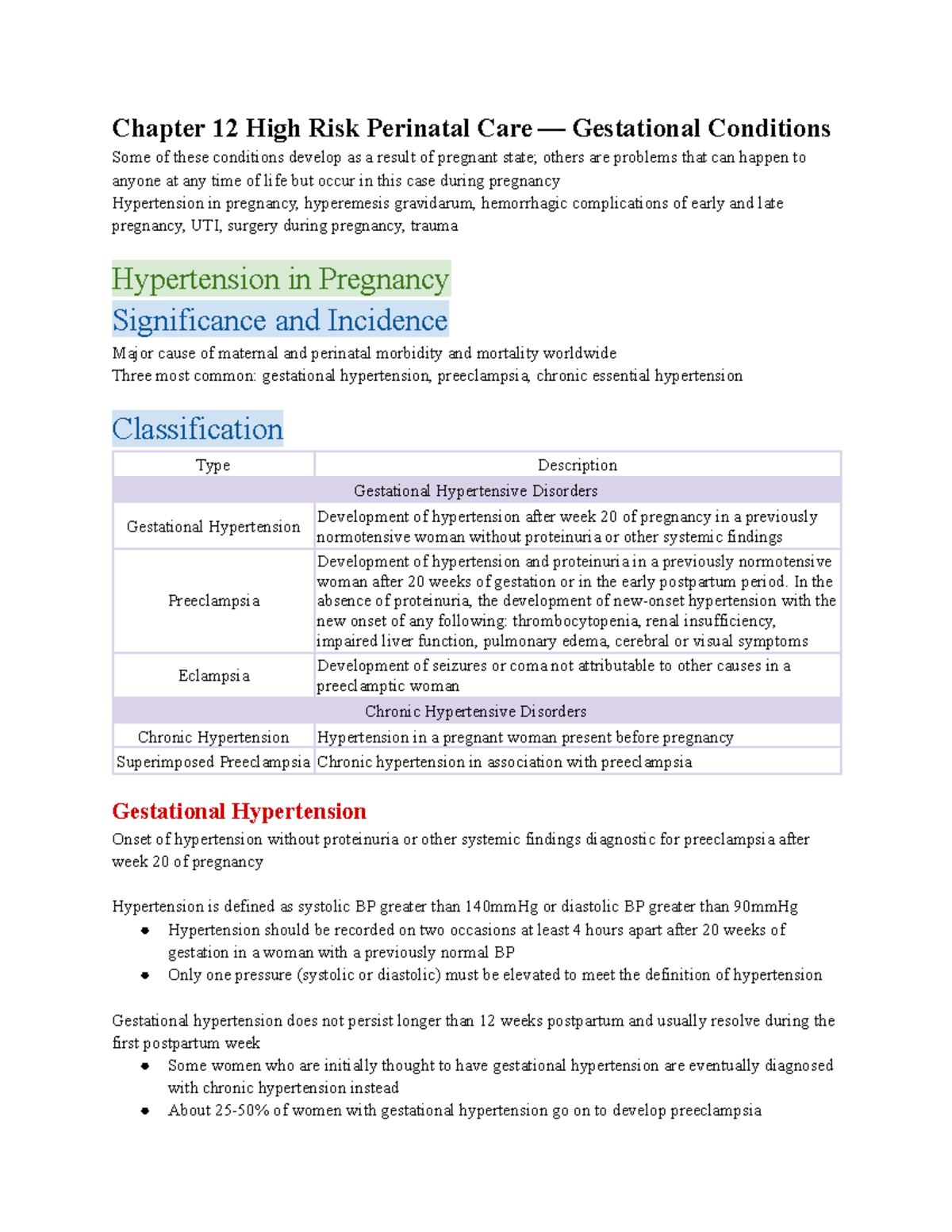 Chapter 12 High-Risk Perinatal Care Gestational Conditions - Chapter 12 ...