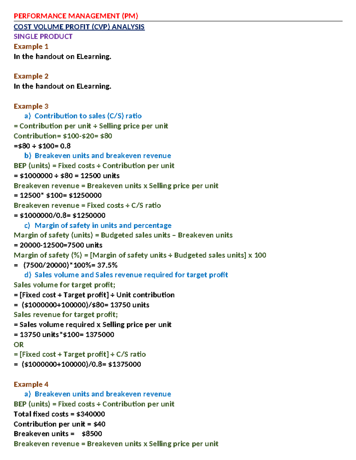 PM Template - CVP analysis A24 - PERFORMANCE MANAGEMENT (PM) COST ...