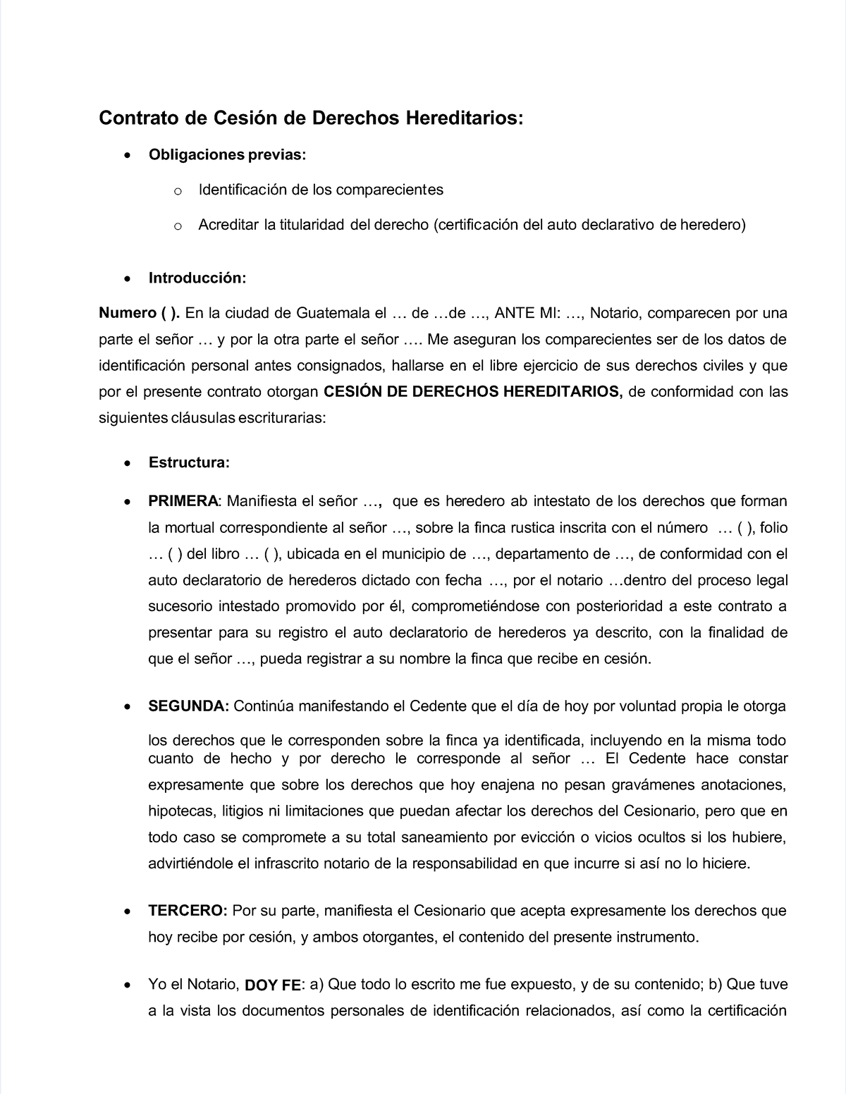 CESION DE DERECHOS HEREDITARIOS - Contrato De Cesión De Derechos ...