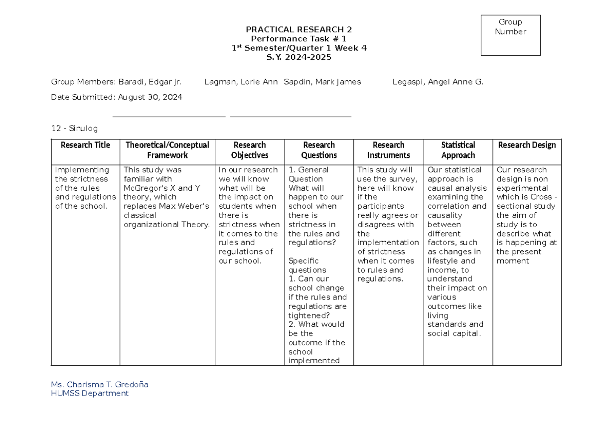 Reseacrh-Matrix - Nothing - PRACTICAL RESEARCH 2 Performance Task # 1 1 ...