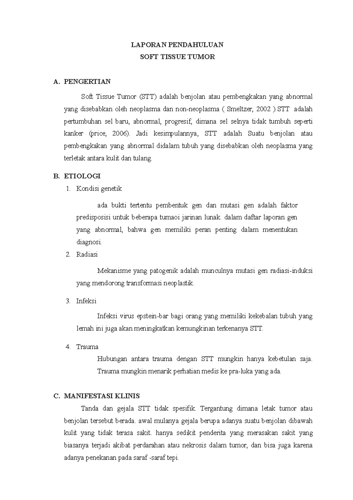 Laporan Pendahuluan SOFT Tissue Tumor - LAPORAN PENDAHULUAN SOFT TISSUE ...