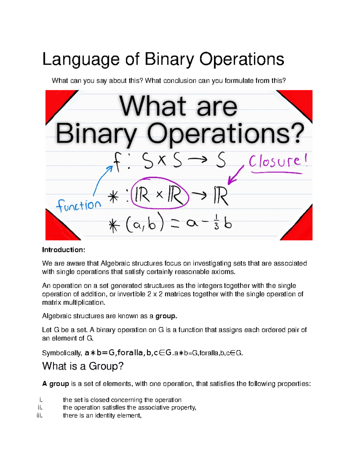 Language Of Binary Operations - Language Of Binar Y Oper Ations What ...