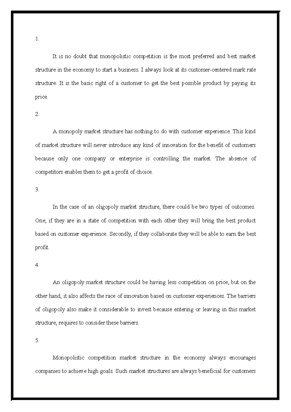 5 short comment - Monopolistic competition market structure in the ...