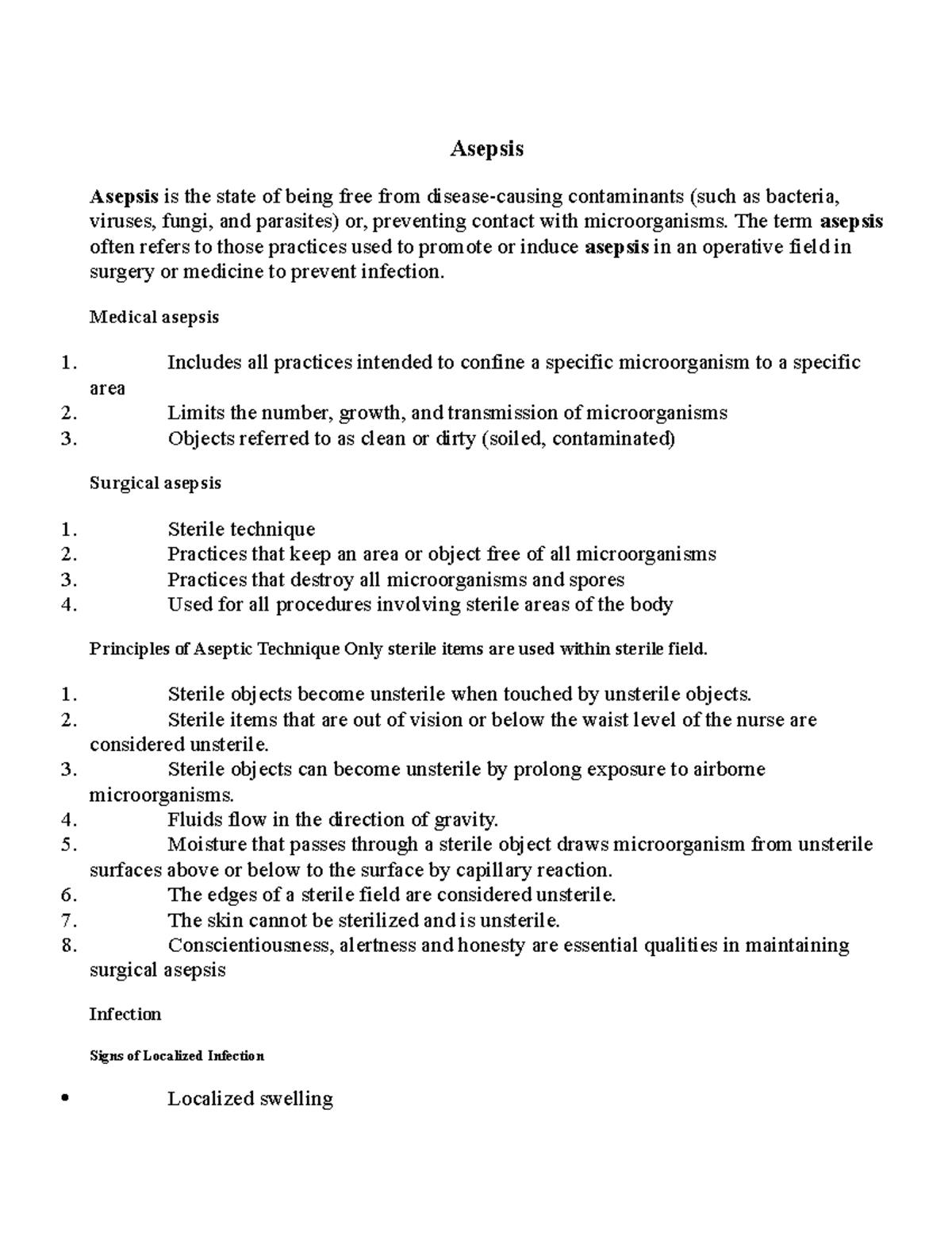 A sepsis - Lecture notes 1 - Asepsis Asepsis is the state of being free ...