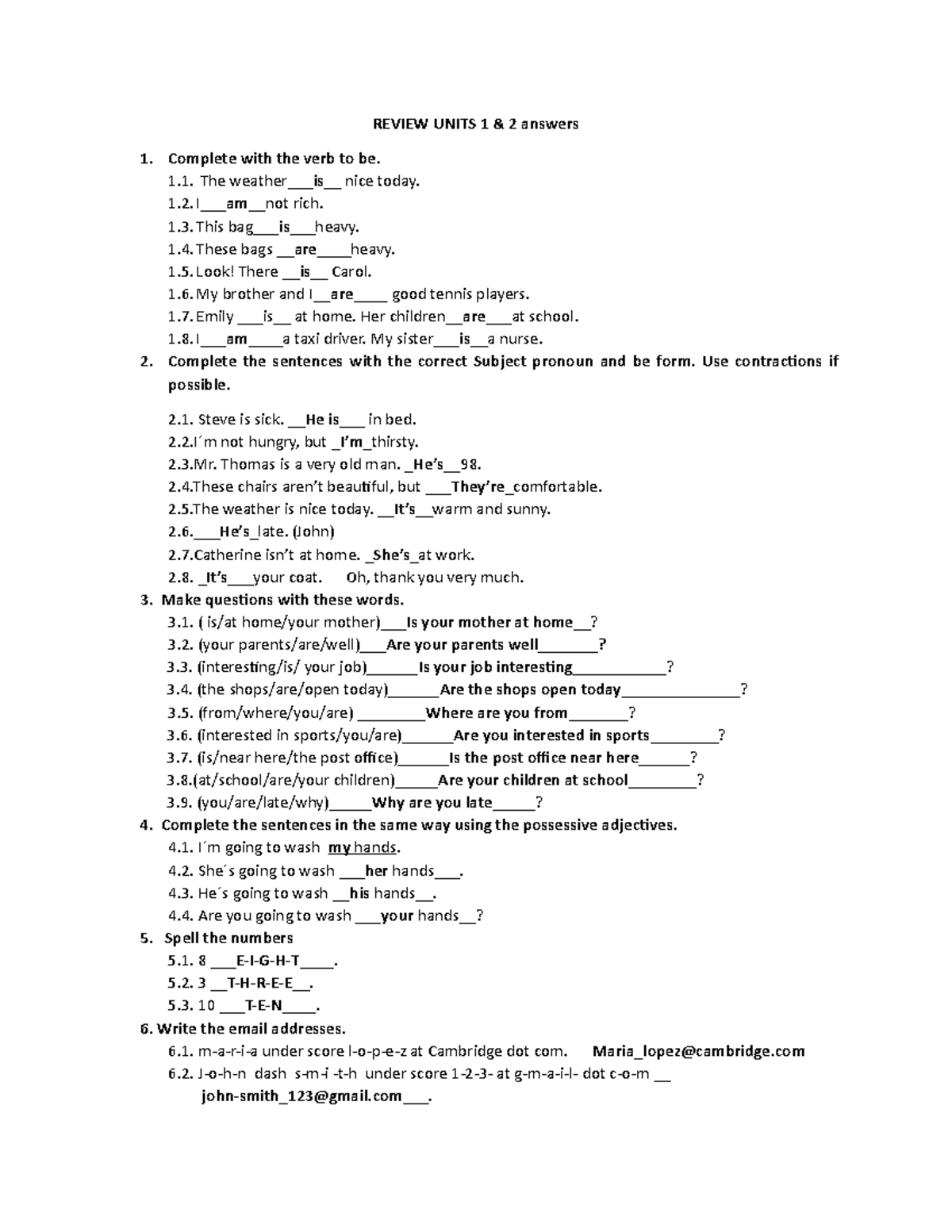 Intro exam 1 review answers f - REVIEW UNITS 1 & 2 answers Complete ...
