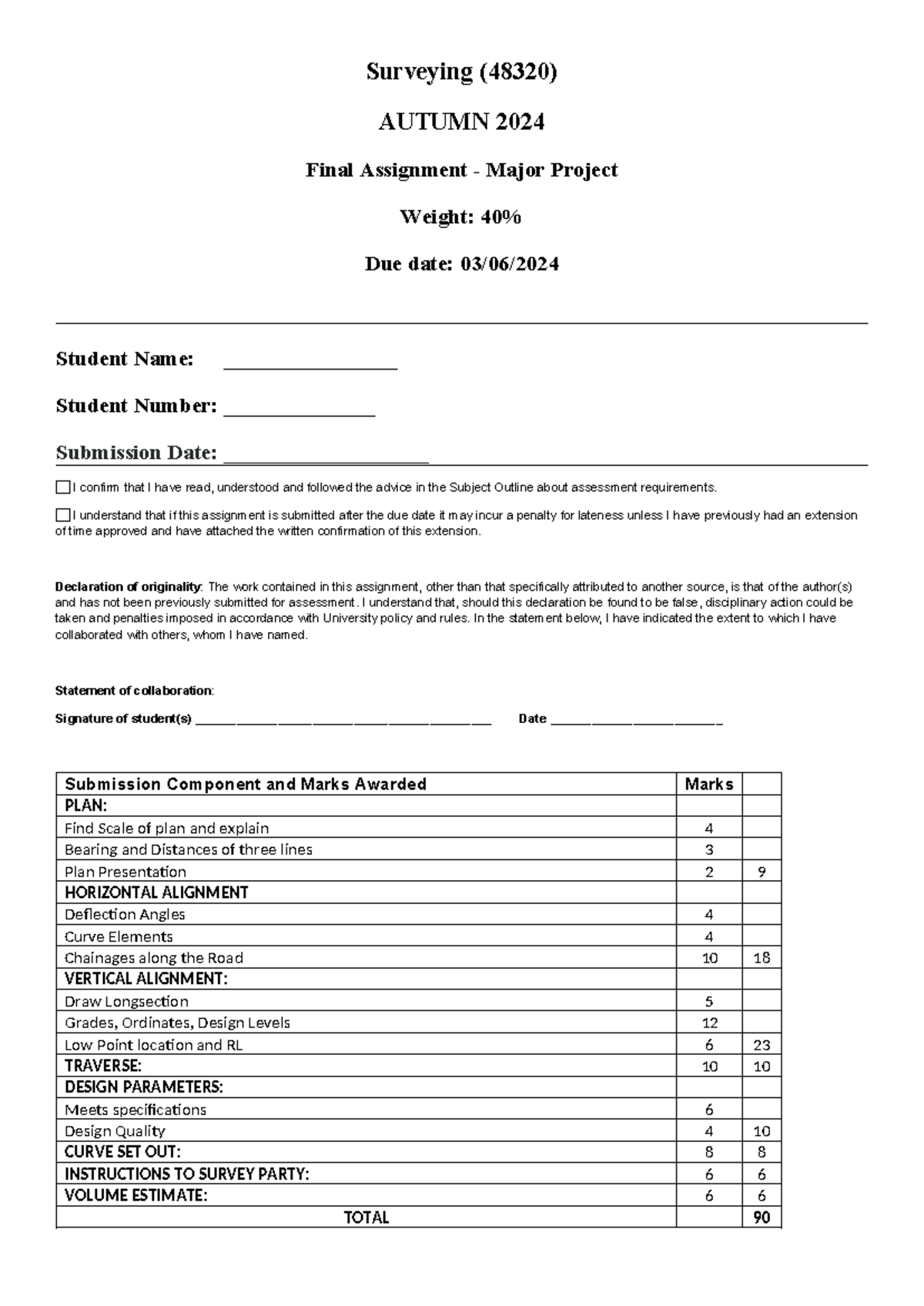 final assingment - Surveying (48320) AUTUMN 2024 Final Assignment ...