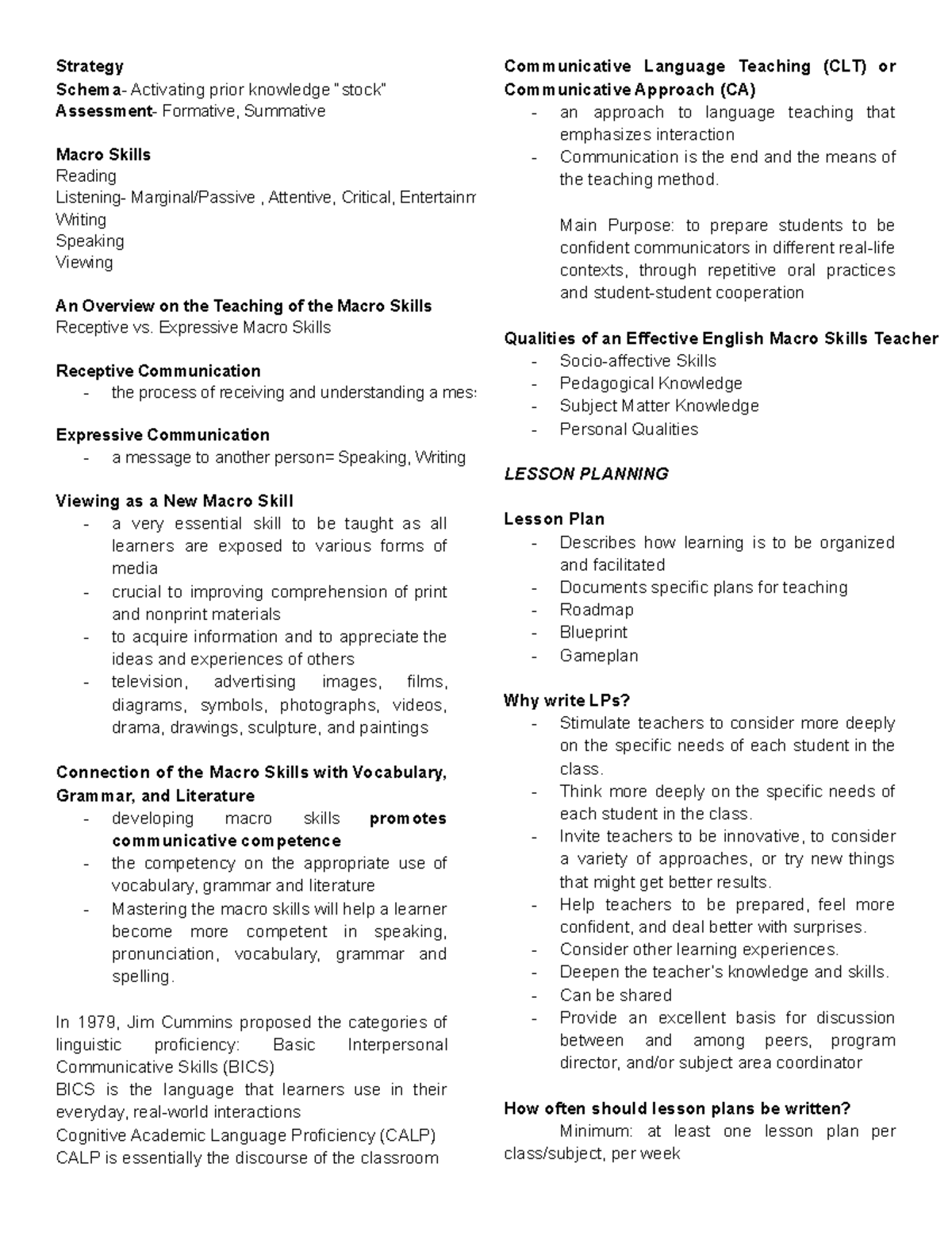 Teaching And Assessment Of Macro Skills (Reviewer) - Strategy Schema ...