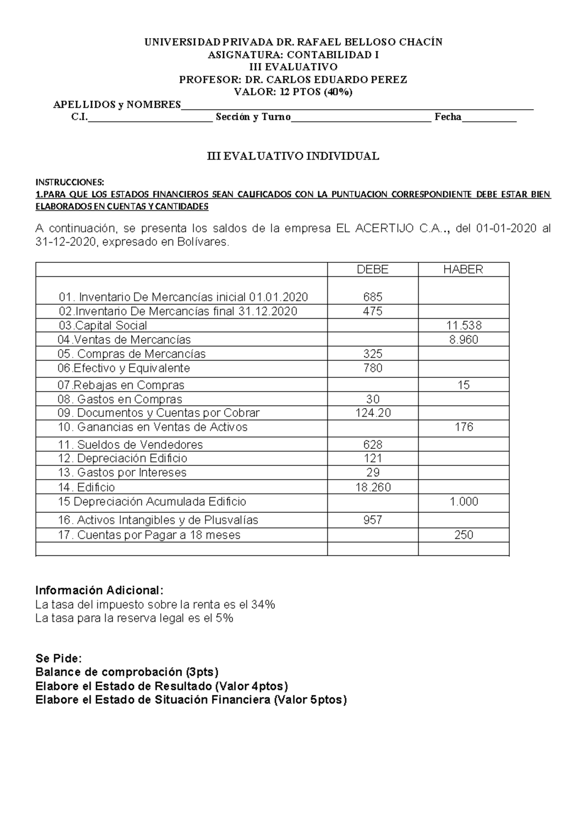 III EVAL Contab I 12PTS - eamen - UNIVERSIDAD PRIVADA DR. RAFAEL ...