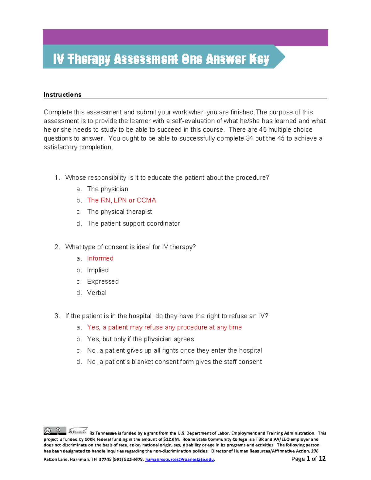 479417291 IV Therapy Assessment One Answer Key 2 5 16 - Instructions ...